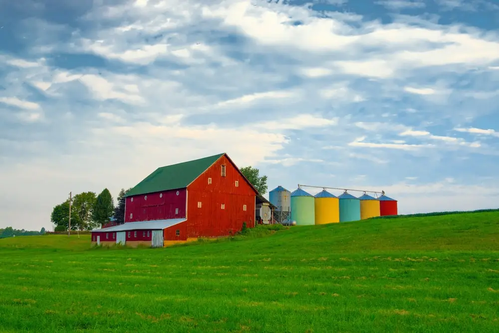 A red barn on a family farm in Indiana.