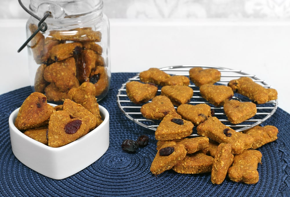 Heart-shaped cranberry dog cookies