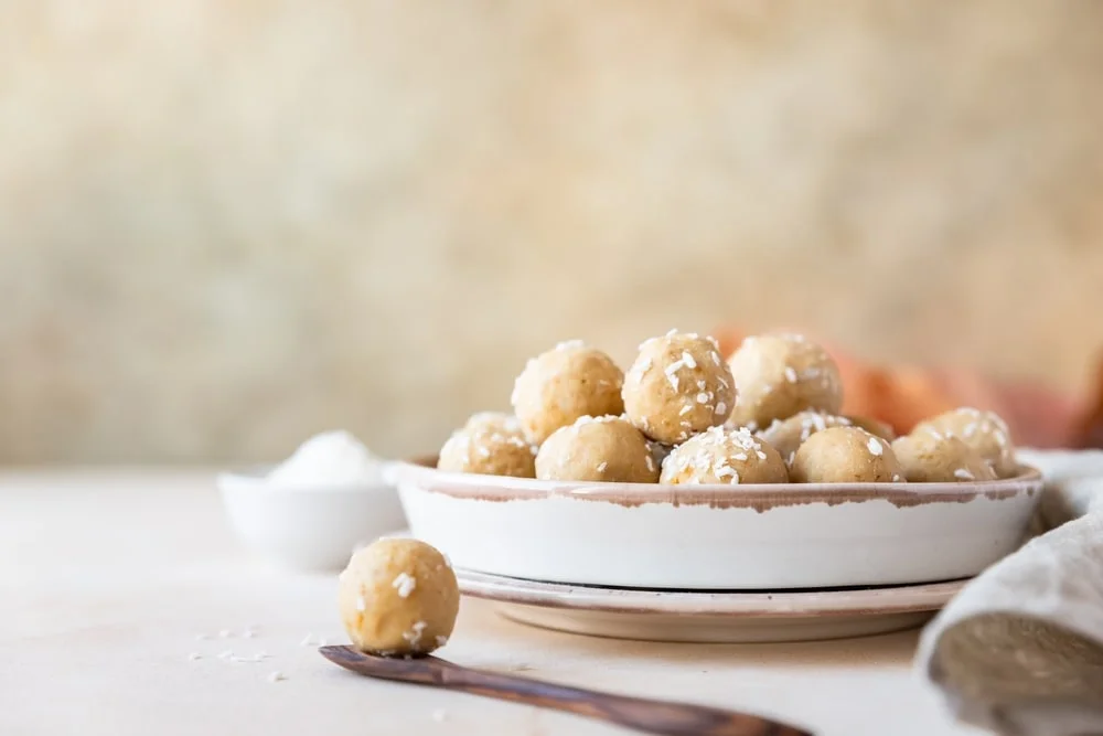 Peanut butter balls in a bowl