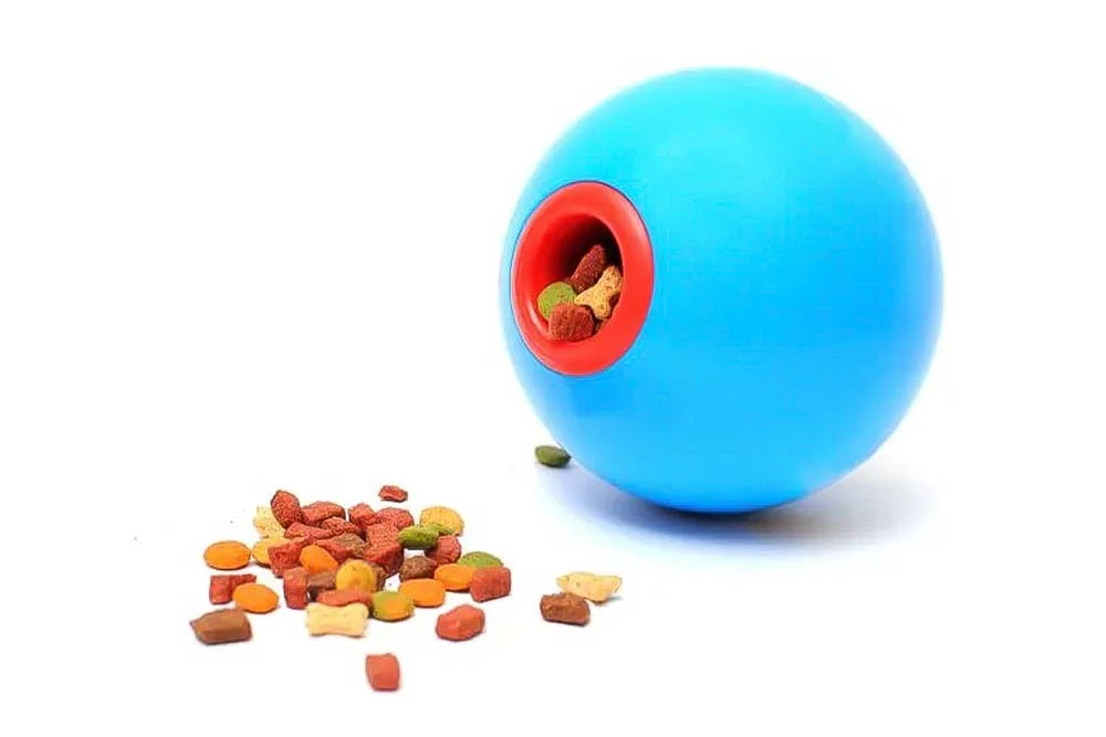 Blue pet treat dispenser toy