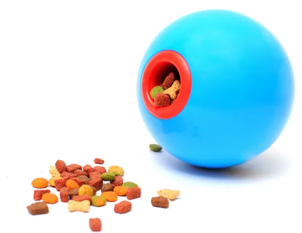 Blue pet treat dispenser toy
