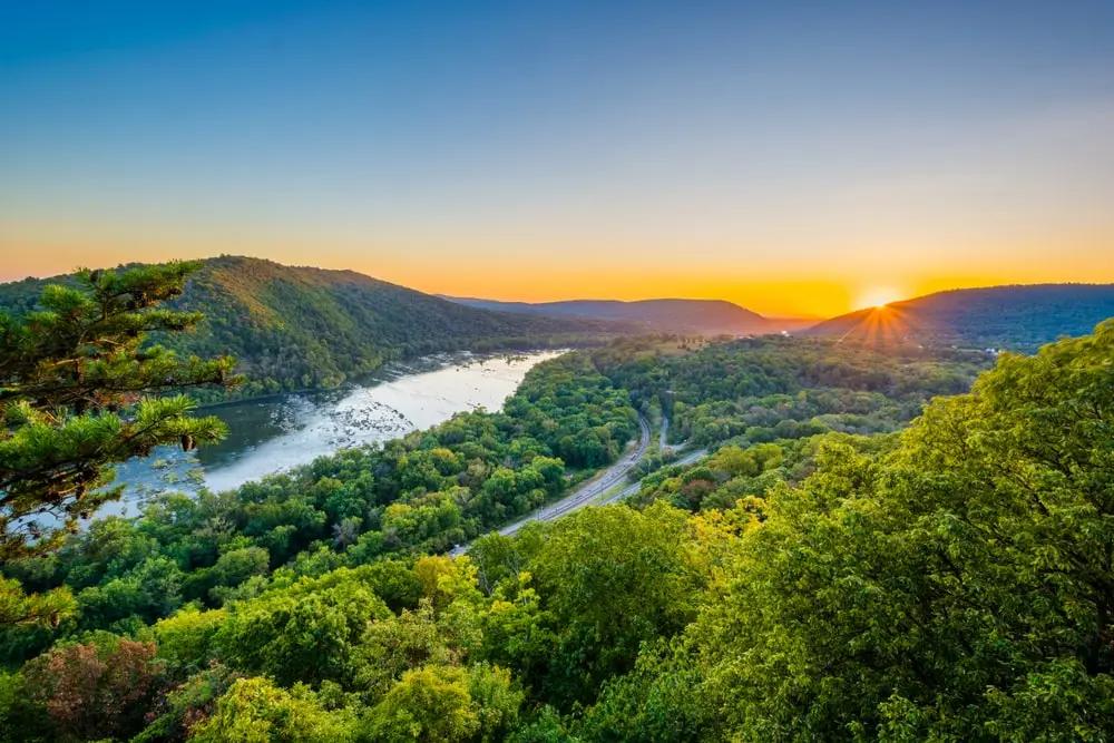 Sunset view of the Potomac river near Harpers Ferry, WV.
